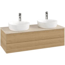 Villeroy und Boch Meuble vasque Villeroy & Boch Antao L24153HN 120 x 36 x 50 cm, percé pour robinetterie, plan vasque couleur Botticino, chêne miel