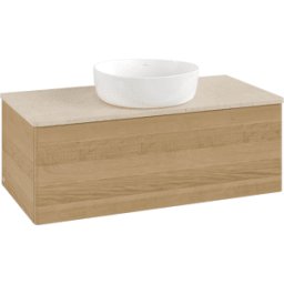 Villeroy und Boch Meuble vasque Villeroy & Boch Antao K31013HN 100 x 36 x 50 cm, plan vasque couleur Botticino, chêne miel