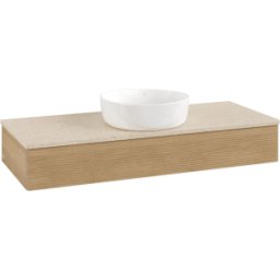 Villeroy und Boch Meuble vasque Villeroy & Boch Antao L10113HN avec éclairage, 1 tiroir, 1200 x 190 x 500 mm, façade texturée, Chêne Miel / Botticino