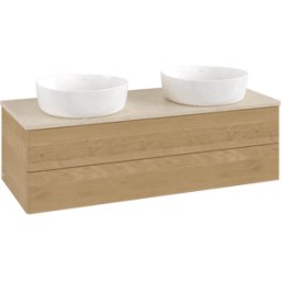 Villeroy und Boch Meuble vasque Villeroy & Boch Antao L24013HN avec éclairage, 120 x 36 x 50 cm, plan vasque couleur Botticino, chêne miel