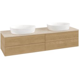 Villeroy und Boch Meuble vasque Villeroy & Boch Antao K28013HN 160 x 36 x 50 cm, plan vasque couleur Botticino, chêne miel