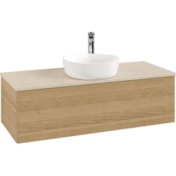 Villeroy und Boch Meuble vasque Villeroy & Boch Antao L32053HN avec éclairage, 120 x 36 x 50 cm, percé pour robinetterie, plan vasque couleur Botticino, chêne miel