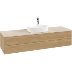 Villeroy und Boch Meuble vasque Villeroy & Boch Antao L25053HN 160 x 36 x 50 cm, percé pour robinetterie, plan vasque couleur Botticino, chêne miel