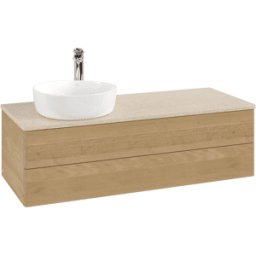 Villeroy und Boch Meuble vasque Villeroy & Boch Antao L22053HN 120 x 36 x 50 cm, percé pour robinetterie, plan vasque couleur Botticino, chêne miel