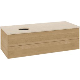 Villeroy und Boch Meuble vasque Villeroy & Boch Antao L22013HN avec éclairage, 2 tiroirs, 1200 x 360 x 500 mm, façade lisse, chêne miel / Botticino