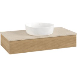 Villeroy und Boch Meuble vasque Villeroy & Boch Antao L09113HN avec éclairage et finition texturée, 100 x 19 x 50 cm, plan vasque couleur Botticino, chêne miel