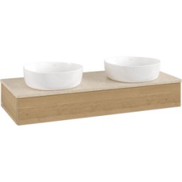 Villeroy und Boch Meuble vasque Villeroy & Boch Antao L13013HN avec éclairage, 1 tiroir, 1200 x 190 x 500 mm, façade lisse, Chêne Miel / Botticino