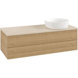 Villeroy und Boch Meuble vasque Villeroy & Boch Antao L23113HN avec éclairage et finition texturée, 120 x 36 x 50 cm, plan vasque couleur Botticino, chêne miel