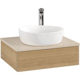 Villeroy und Boch Meuble vasque Villeroy & Boch Antao L07053HN avec éclairage, 60 x 19 x 50 cm, percé pour robinetterie, plan vasque couleur Botticino, chêne miel