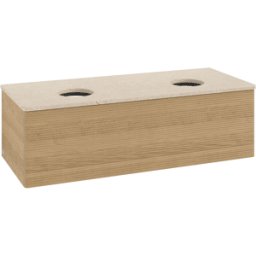 Villeroy und Boch Meuble vasque Villeroy & Boch Antao L35113HN avec éclairage, 1 tiroir, 1200 x 360 x 500 mm, façade texturée, Chêne Miel / Botticino