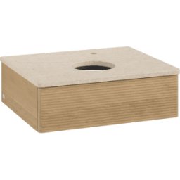 Villeroy und Boch Meuble vasque Villeroy & Boch Antao K07153HN 60 x 19 x 50 cm, percé pour robinetterie, plan vasque couleur Botticino, chêne miel