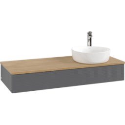 Villeroy und Boch Meuble vasque Villeroy & Boch Antao K12151GK 120 x 19 x 50 cm, percé pour robinetterie, plan vasque couleur chêne miel, laque anthracite mate