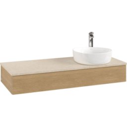 Villeroy und Boch Meuble vasque Villeroy & Boch Antao K12153HN 120 x 19 x 50 cm, percé pour robinetterie, plan vasque couleur Botticino, chêne miel