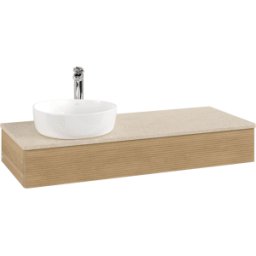 Villeroy und Boch Meuble vasque Villeroy & Boch Antao L11153HN 120 x 19 x 50 cm, percé pour robinetterie, plan vasque couleur Botticino, chêne miel