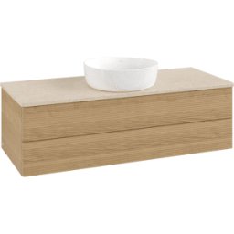Villeroy und Boch Meuble vasque Villeroy & Boch Antao L21113HN avec éclairage et finition texturée, 120 x 36 x 50 cm, plan vasque couleur Botticino, chêne miel