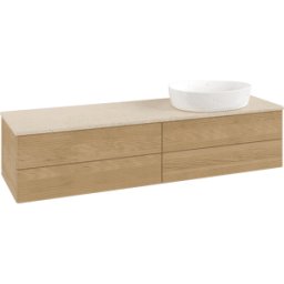 Villeroy und Boch Meuble vasque Villeroy & Boch Antao L27113HN avec éclairage et finition texturée, 160 x 36 x 50 cm, plan vasque couleur Botticino, chêne miel