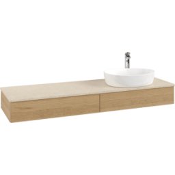 Villeroy und Boch Meuble vasque Villeroy & Boch Antao K16153HN 160 x 19 x 50 cm, percé pour robinetterie, plan vasque couleur Botticino, chêne miel