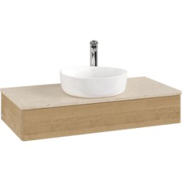 Villeroy und Boch Meuble vasque Villeroy & Boch Antao K09053HN 100 x 19 x 50 cm, percé pour robinetterie, plan vasque couleur Botticino, chêne miel