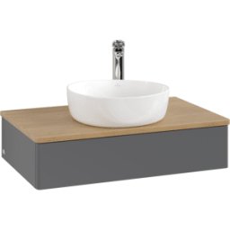 Villeroy und Boch Meuble vasque Villeroy & Boch Antao K08051GK 80 x 19 x 50 cm, percé pour robinetterie, plan vasque couleur chêne miel, laque anthracite mate