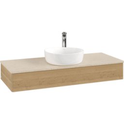 Villeroy und Boch Meuble vasque Villeroy & Boch Antao K10053HN 120 x 19 x 50 cm, percé pour robinetterie, plan vasque couleur Botticino, chêne miel