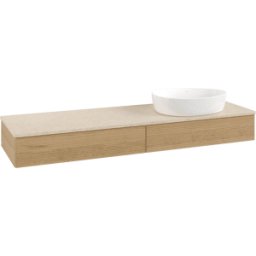 Villeroy und Boch Meuble vasque Villeroy & Boch Antao L16113HN avec éclairage, 2 tiroirs, 1600 x 190 x 500 mm, façade texturée, Chêne Miel / Botticino