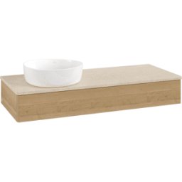 Villeroy und Boch Meuble vasque Villeroy & Boch Antao K11013HN 120 x 19 x 50 cm, plan vasque couleur Botticino, chêne miel