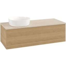 Villeroy und Boch Meuble vasque Villeroy & Boch Antao L33113HN avec éclairage et finition texturée, 120 x 36 x 50 cm, plan vasque couleur Botticino, chêne miel