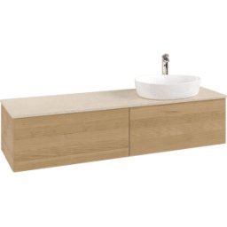 Villeroy und Boch Meuble vasque Villeroy & Boch Antao L38153HN avec éclairage et finition texturée, 160 x 36 x 50 cm, percé pour robinetterie, plan vasque couleur Botticino, chêne miel