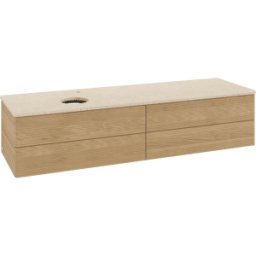 Villeroy und Boch Meuble vasque Villeroy & Boch Antao L26153HN avec éclairage, 4 tiroirs, 1600 x 360 x 500 mm, façade texturée, Chêne Miel / Botticino