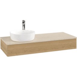 Villeroy und Boch Meuble vasque Villeroy & Boch Antao K11053HN 120 x 19 x 50 cm, percé pour robinetterie, plan vasque couleur Botticino, chêne miel