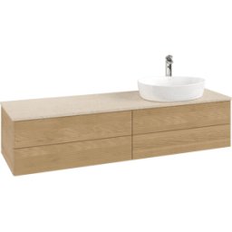 Villeroy und Boch Meuble vasque Villeroy & Boch Antao L27153HN avec éclairage et finition texturée, 160 x 36 x 50 cm, percé pour robinetterie, plan vasque couleur Botticino, chêne miel