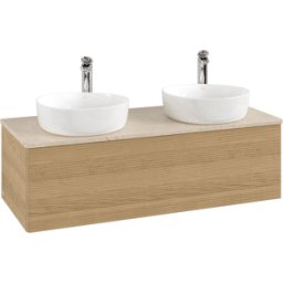 Villeroy und Boch Meuble vasque Villeroy & Boch Antao K35153HN 120 x 36 x 50 cm, percé pour robinetterie, plan vasque couleur Botticino, chêne miel