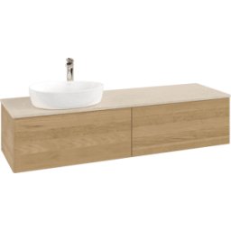 Villeroy und Boch Meuble vasque Villeroy & Boch Antao K37053HN 160 x 36 x 50 cm, percé pour robinetterie, plan vasque couleur Botticino, chêne miel