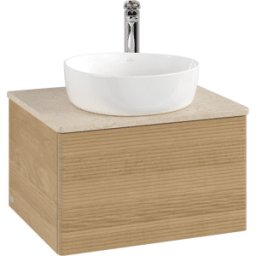 Villeroy und Boch Meuble vasque Villeroy & Boch Antao K29153HN 60 x 36 x 50 cm, percé pour robinetterie, plan vasque couleur Botticino, chêne miel