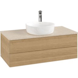 Villeroy und Boch Meuble vasque Villeroy & Boch Antao L20153HN avec éclairage, 2 tiroirs, 1000 x 360 x 500 mm, façade texturée, Chêne Miel / Botticino