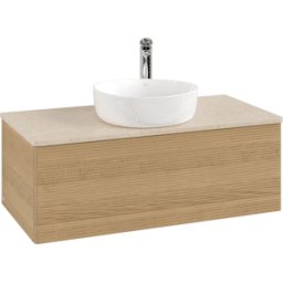 Villeroy und Boch Meuble vasque Villeroy & Boch Antao K31153HN 100 x 36 x 50 cm, percé pour robinetterie, plan vasque couleur Botticino, chêne miel