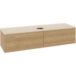 Villeroy und Boch Meuble vasque Villeroy & Boch Antao K36053HN 160 x 36 x 50 cm, percé pour robinetterie, plan vasque couleur Botticino, chêne miel