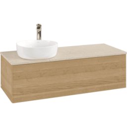 Villeroy und Boch Meuble vasque Villeroy & Boch Antao L33053HN 120 x 36 x 50 cm, percé pour robinetterie, plan vasque couleur Botticino, chêne miel