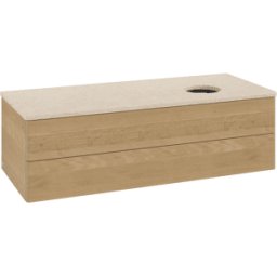 Villeroy und Boch Meuble vasque Villeroy & Boch Antao L23013HN avec éclairage, 2 tiroirs, 1200 x 360 x 500 mm, façade lisse, chêne miel / Botticino