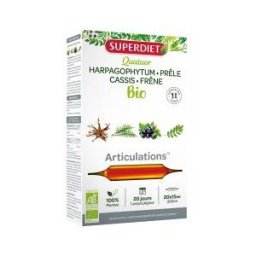 Superdiet Quatuor Prèle Articulations Bio Harpagophytum Prêle Cassis Frêne - 20 Ampoules de 15 ml - Boîte 20 ampoules de 15 ml