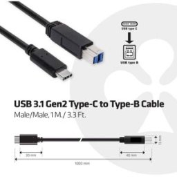 Club 3D Câble USB USB 3.2 Gen1 USB-C® mâle, USB-B mâle 1.00 m multicolore CAC-1524