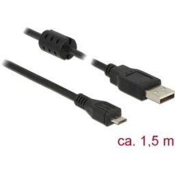 Delock Câble USB USB 2.0 USB-A mâle, USB-Micro-B mâle 1.50 m noir avec noyau en ferrite 84902