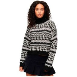 Superdry Pull à Col Roulé Roll Crop Black L Femme