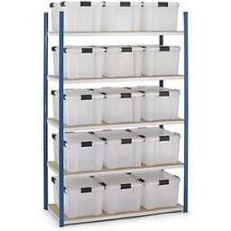 Cenpac PACK - Rayonnage avec bacs plastique de rangement hermétiques - 5 tablettes 1440 X 600 X 2000 mm - 15 BACS DE 50L