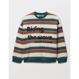 MONOPRIX Sweat col rond rayé et imprimé en coton BIO GOTS 14 ans