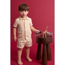 BOUT'CHOU Ensemble chemise manches courtes et short rayés en gaze de coton BIO GOTS 12 mois