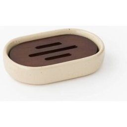 MONOPRIX Porte savon en céramique et bois, 2,6x12,7x8,7cm Unique