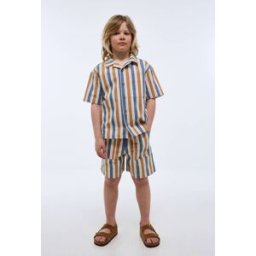 MONOPRIX Bermuda droit élastiqué avec cordon rayé en coton BIO GOTS 8 ans