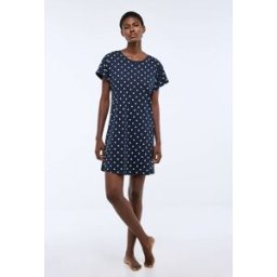 MONOPRIX Chemise de nuit manches courtes à pois en coton BIO L