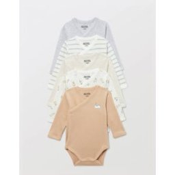 BOUT'CHOU Lot de 5 bodies croisés manches longues imprimé en coton BIO GOTS 3 mois